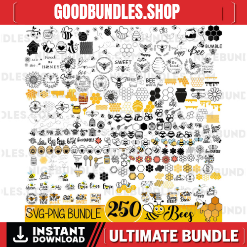 Bee Svg Bundle, Bee Hive Svg, Bee Png, Honeycomb Svg, Bee Clipart, Queen Bee Svg, Honey Bee Svg, Cute Bee Svg, 250 Cliparts