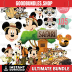 Mickey Safari Clipart PNG Digital Download, 90 PNG with transparent backgrounds Mickey and Friends Jungle Animals