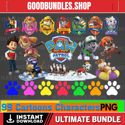 99 Paw Patrol designs PNG Clipart Bundle PNG Bundle For Cricut File Instant Download Digital