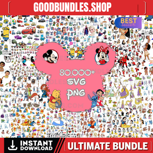 80000+ Mega Svg Bundle Cricut File LAYERED, Mickey Mouse, Minnie, Frozen, Moana, Ariel, Elsa, Stitch, Toy Story, Pooh PNG SVG