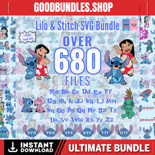 Lilo and Stitch SVG Bundle for Cricut and Sublimation, Stitch Cut Files, Stitch Clipart, Font Bundle, PNG