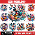 8 PNG Mickey Mouse and Minnie Splash and Watercolor Digital design PNG file for sublimation – High Resolution -Instant Digital PNG Download