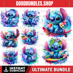 8 PNG Stitch Splash and Watercolor Digital design PNG file for sublimation – High Resolution -Instant Digital PNG Download