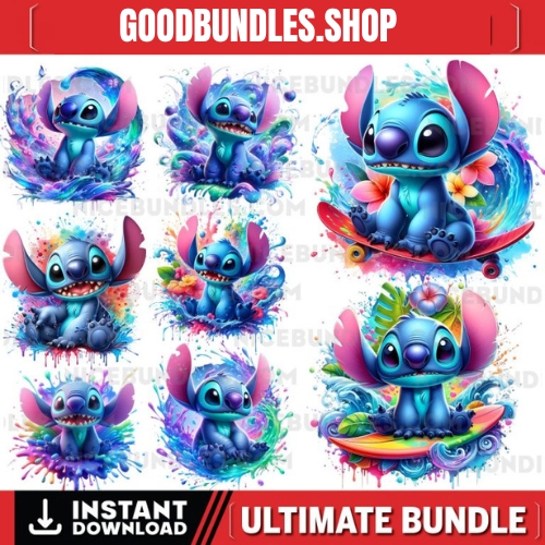 8 PNG Stitch Splash and Watercolor Digital design PNG file for sublimation – High Resolution -Instant Digital PNG Download