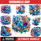 8 PNG Elsa and Anna Frozen Splash and Watercolor Digital design PNG file for sublimation – High Resolution -Instant Digital PNG Download