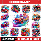 13 PNG Lightning McQueen Cars Splash and Watercolor Digital design PNG file for sublimation – High Resolution -Instant Digital PNG Download
