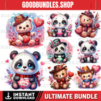 8 PNG Cute Panda Splash and Watercolor Digital design PNG file for sublimation – High Resolution -Instant Digital PNG Download