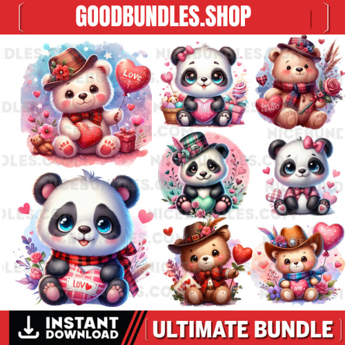 8 PNG Cute Panda Splash and Watercolor Digital design PNG file for sublimation – High Resolution -Instant Digital PNG Download