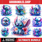 8 PNG Stitch Splash and Watercolor Digital design PNG file for sublimation – High Resolution -Instant Digital PNG Download