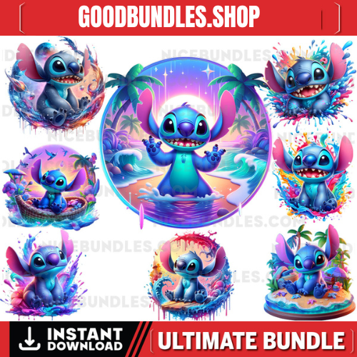 8 PNG Stitch Splash and Watercolor Digital design PNG file for sublimation – High Resolution -Instant Digital PNG Download