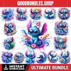 16 PNG Stitch Splash and Watercolor Digital design PNG file for sublimation – High Resolution -Instant Digital PNG Download