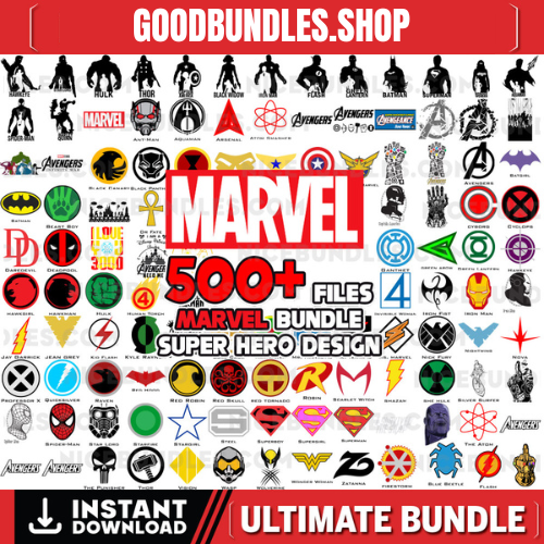 500+ Mega Bundle LAYERED Files, Avangers, IronMan, Thor, Deadpool, Captain America, Spider Man, Superhero PNG SVG Files Cricut Silhouette