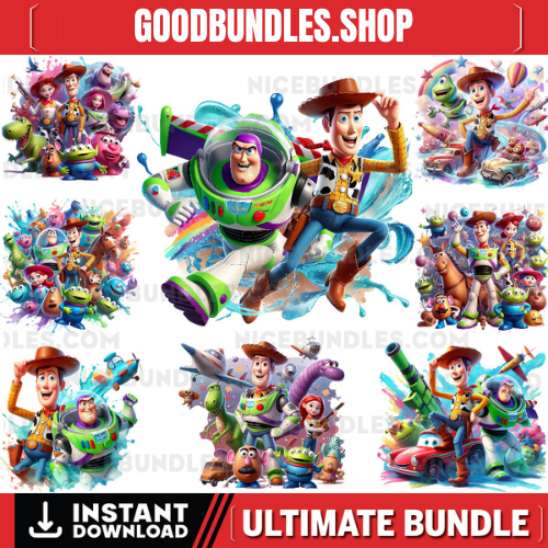 8 PNG Toy Story Splash and Watercolor Digital design PNG file for sublimation – High Resolution -Instant Digital PNG Download