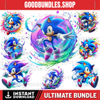 8 PNG Sonic the Hedgehog Splash and Watercolor Digital design PNG file for sublimation – High Resolution -Instant Digital PNG Download