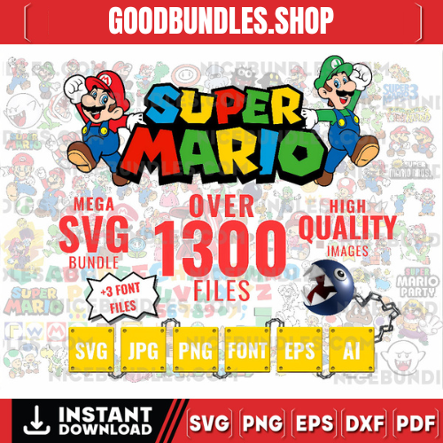Super Mario SVG Bundle for Cricut and Sublimation, Mario Cut Files, Mario Clipart, Super Mario Font, Mario PNG