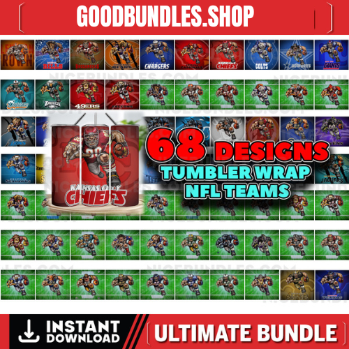 68 NFL Football Bundle Tumbler Wraps, 20 oz Skinny Tumbler Sublimation Design Digital Download PNG, Tumbler, Clip Art, Wall Art