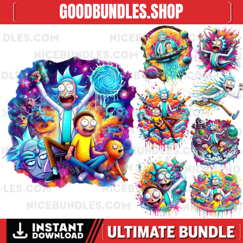 8 PNG Rick and Morty Splash and Watercolor Digital design PNG file for sublimation – High Resolution -Instant Digital PNG Download