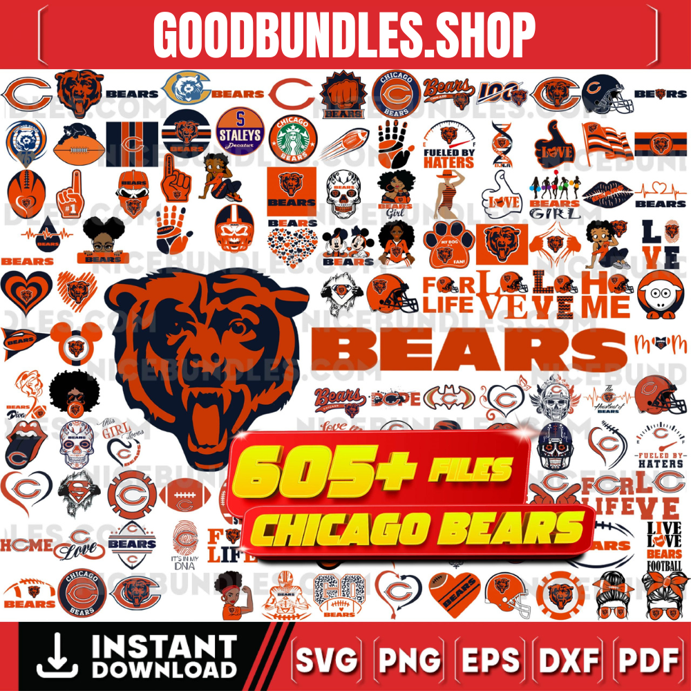 605 Files Chicago Bears Team Bundle Svg, Chicago Bears svg, NFL Teams svg, NFL Svg, Png, Dxf, Eps, Instant Download