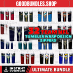 32 Tumbler Wrap Designs Zippers NFL Teams, NFL Tumbler Design ,Ultimate Tumbler Wrap Bundle, Best Selling Tumbler Wrap