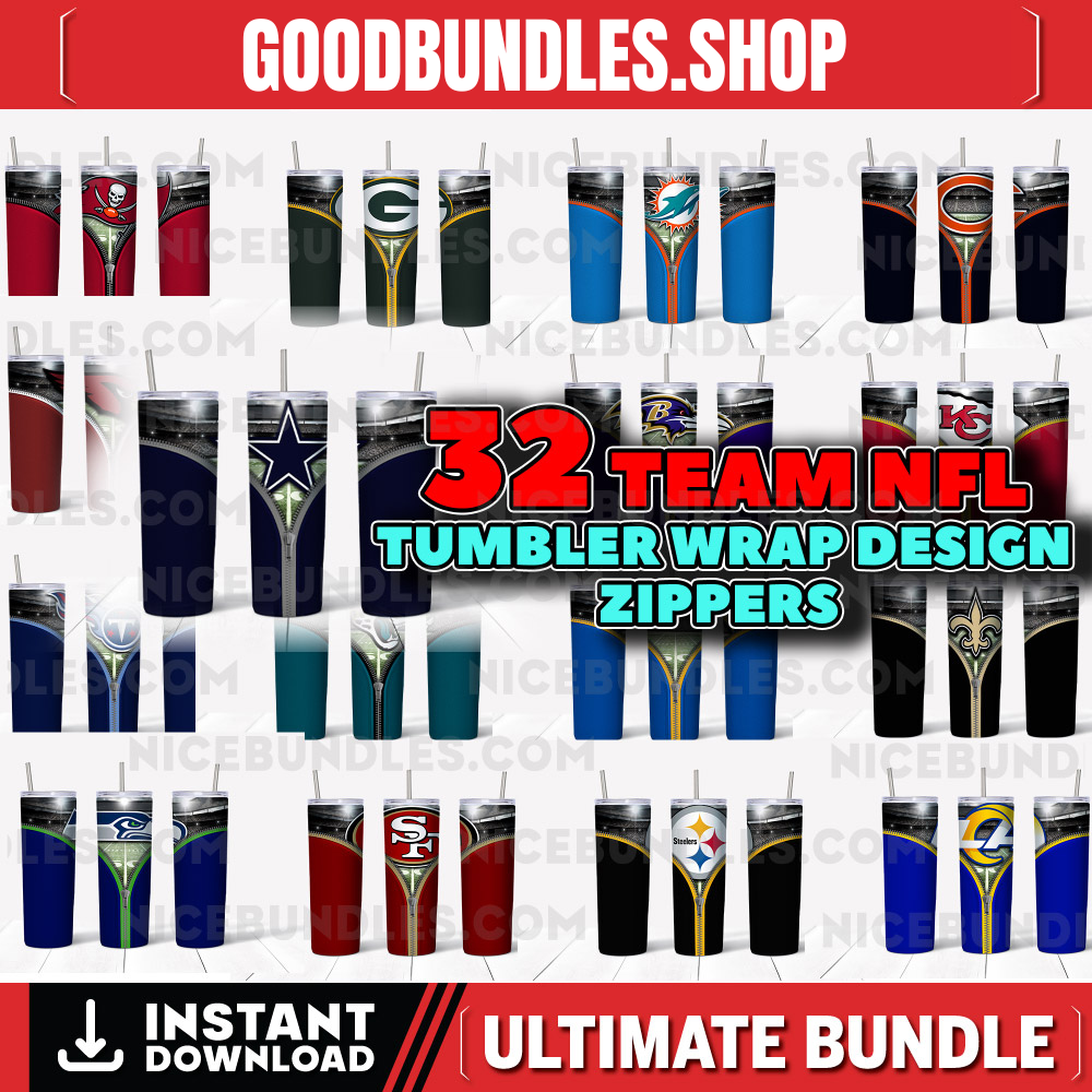 32 Tumbler Wrap Designs Zippers NFL Teams, NFL Tumbler Design ,Ultimate Tumbler Wrap Bundle, Best Selling Tumbler Wrap