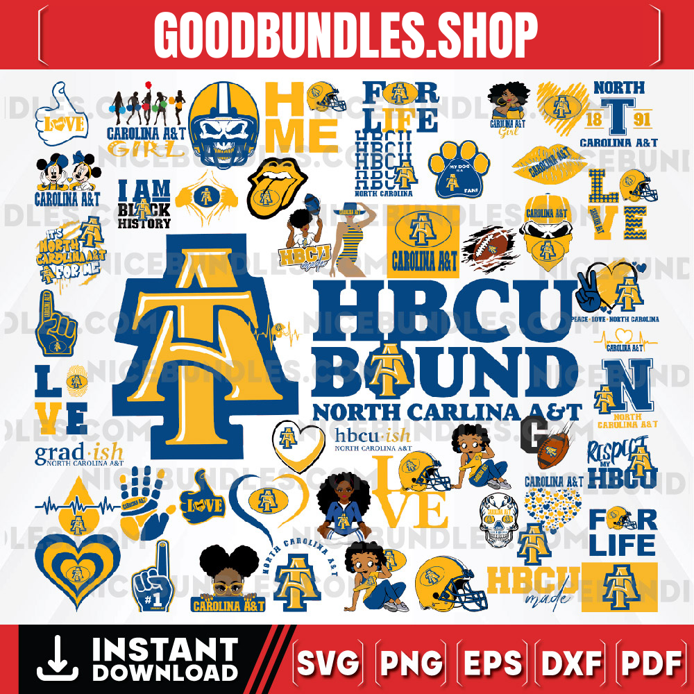 53 Files North Carolina A & T Team Bundles Svg, North Carolina A & T svg, HBCU Team svg, Mega Bundle, Designs, Cricut, Cutting File, Vector Clipart, Digital Download