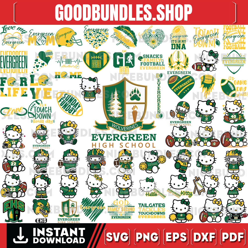 300+ Files Evergreen High School Hello Kitty Football Bundle Svg, Evergreen High Svg, Hello Kitty Svg, Football Svg, Instant Download