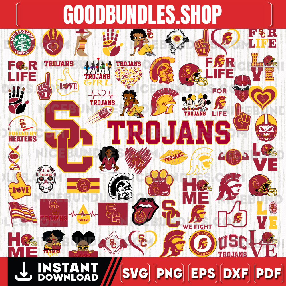 64 Files USC Trojans Team Bundle Svg, USC Trojans Svg, NCAA Teams svg, NCAA Svg, Png, Dxf, Eps, Instant Download