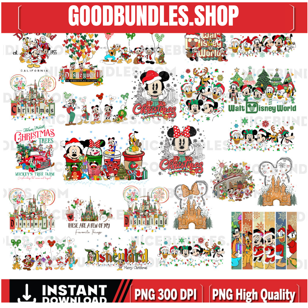 20+ Designs Mickey Bundle Merry Christmas Png, Holiday Season Svg, Christmas Character, Christmas Squad Svg, Christmas Friends Svg.@