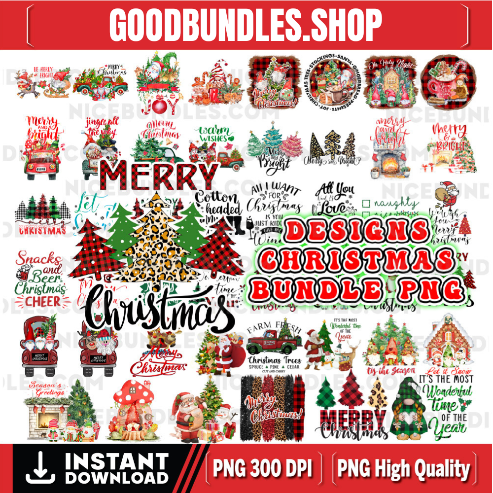 Christmas Bundle Png Digital Files, Merry Christmas Png Instant Download, Santa Claus, Reindeer Sublimation Designs, Png Bundle Download@