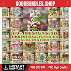 60 Design 3D, 2D Christmas Tumbler Sublimation Designs, 20oz Skinny Tumbler Bundle Wrap, Cartoon Funny Christmas Design Tumbler PNG Bundle