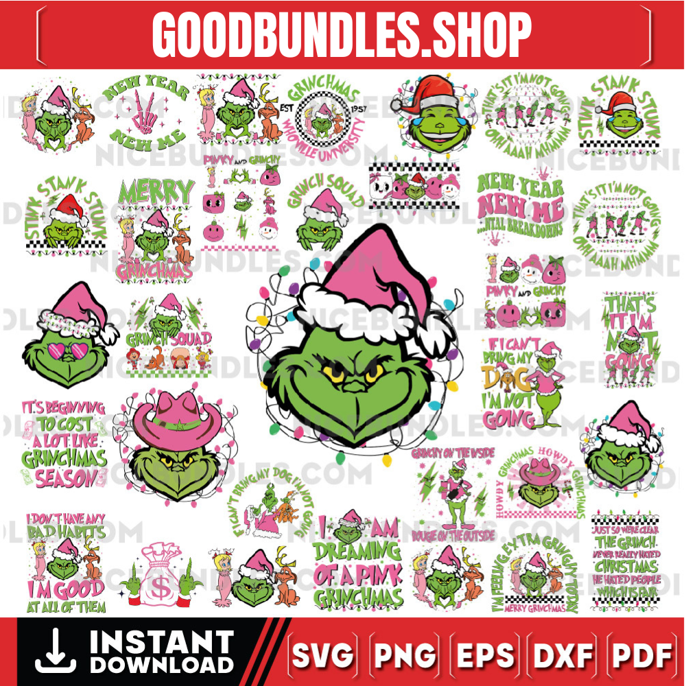 Retro Pink Christmas SVG PNG Bundle, pink Christmas png, Christmas Svg, christmas shirt design, Grinch bundle svg png , pink Grinch svg png
