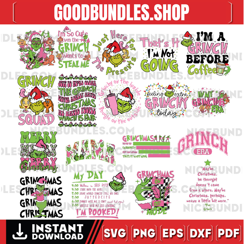 Retro Pink Christmas SVG PNG Bundle, pink Christmas png, Christmas Svg, christmas shirt design, Grinch bundle svg png , pink Grinch svg png