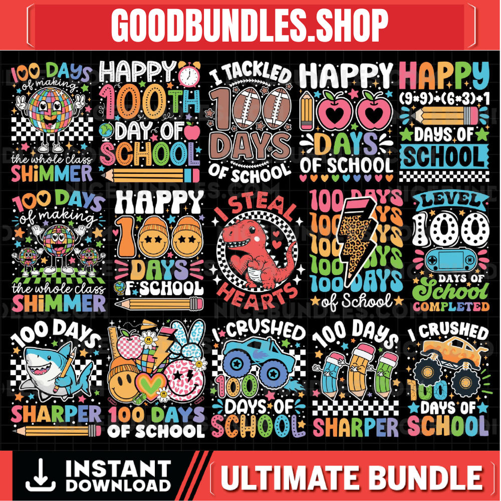 100 Days of School PNG Bundle, 100th Day of School Png, 100 Days Png, Teacher Png, School Png, Sublimation design, Digital Download