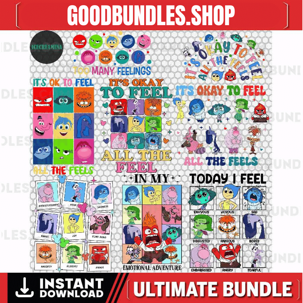 Bundle 20+ It’s Okay To Feel All The Feels Png, Mental Health Png, Cartoon Emotions Friends Png, Para BCBA ABA, Therapist Psychologist Png