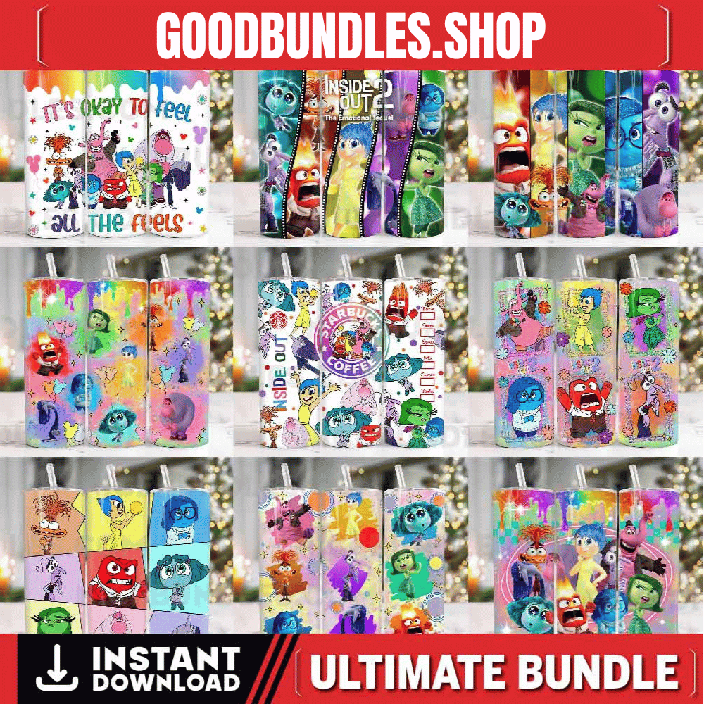 Pack 20 Cartoon Characters 20 oz Skinny Tumbler Png, Cartoon Emotions 20oz Tumbler Png, Cartoon 20oz Tumbler Wrap, Mental Health Tumbler