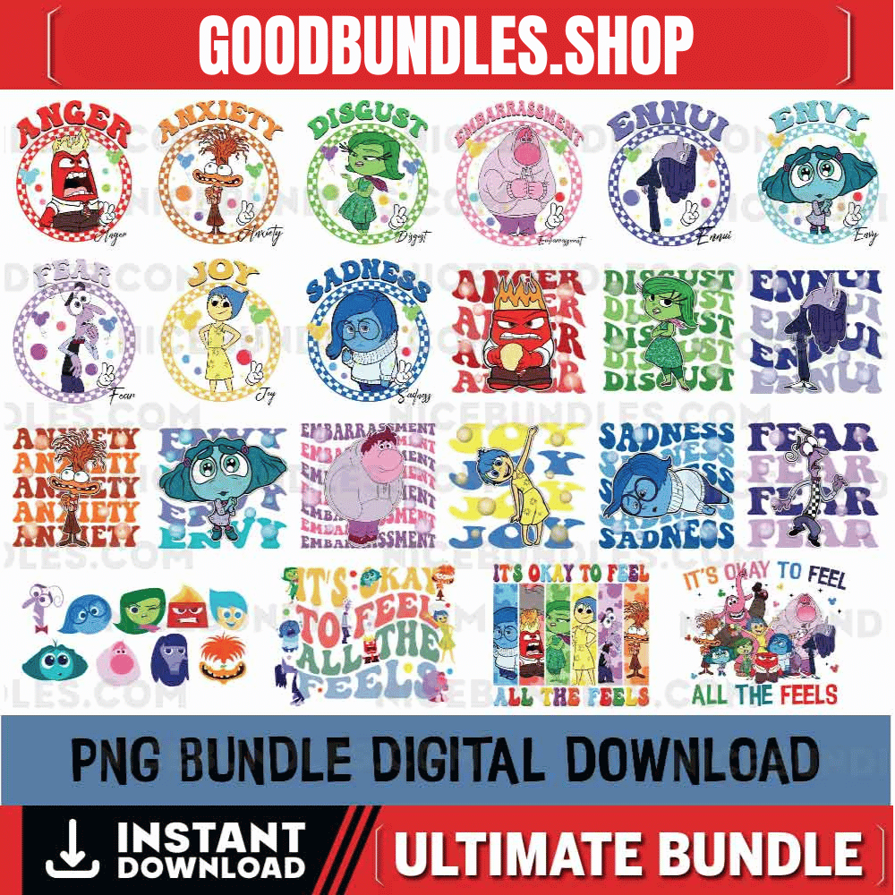 Bundle Inside Out 2 It’s Okay To Feel All The Feels Png, Emotions Mental Health Png, Therapist Psychologist Png, Cartoon Emotions Friends