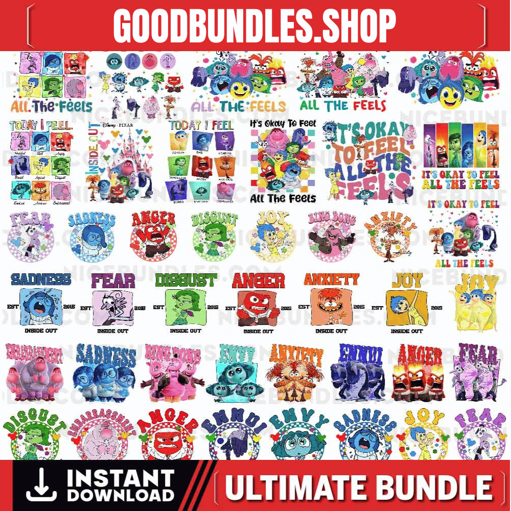 Bundle 40+Inside Out 2 It’s Okay To Feel All The Feels Png, Emotions Mental Health Png, Therapist Psychologist Png, Cartoon Emotions Friends
