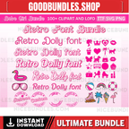 5 Barbie Font Bundle SVG and OTF, TTF, Bonus Clipart bundle, Canvas, Cricut Compatible, Outline, Sublimation Cricut Cut File