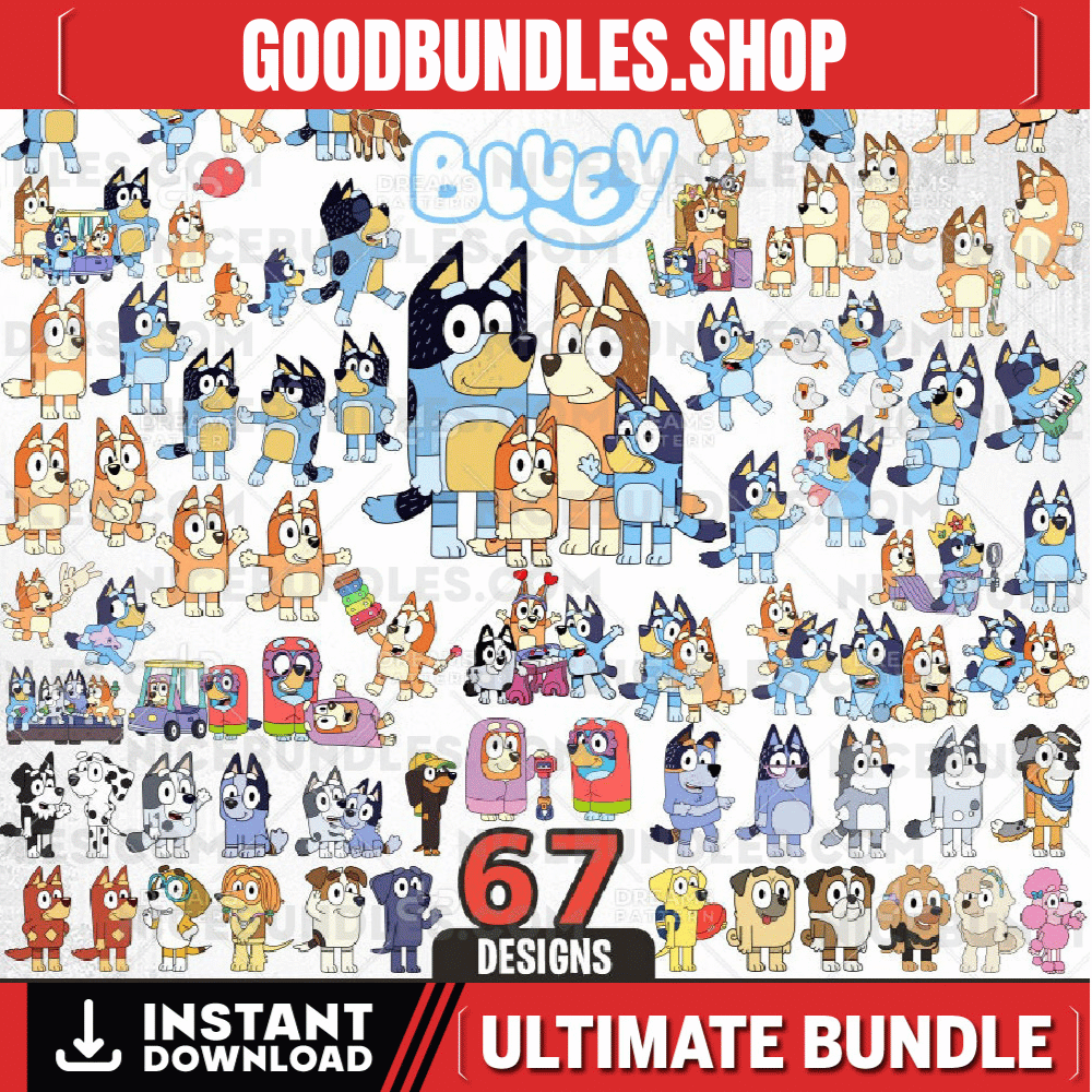 Bluey and Friends Svg, 67 Bluey Designs Easy to use, Bluey Cliparts, Layered Svg by colors, Transparent Png