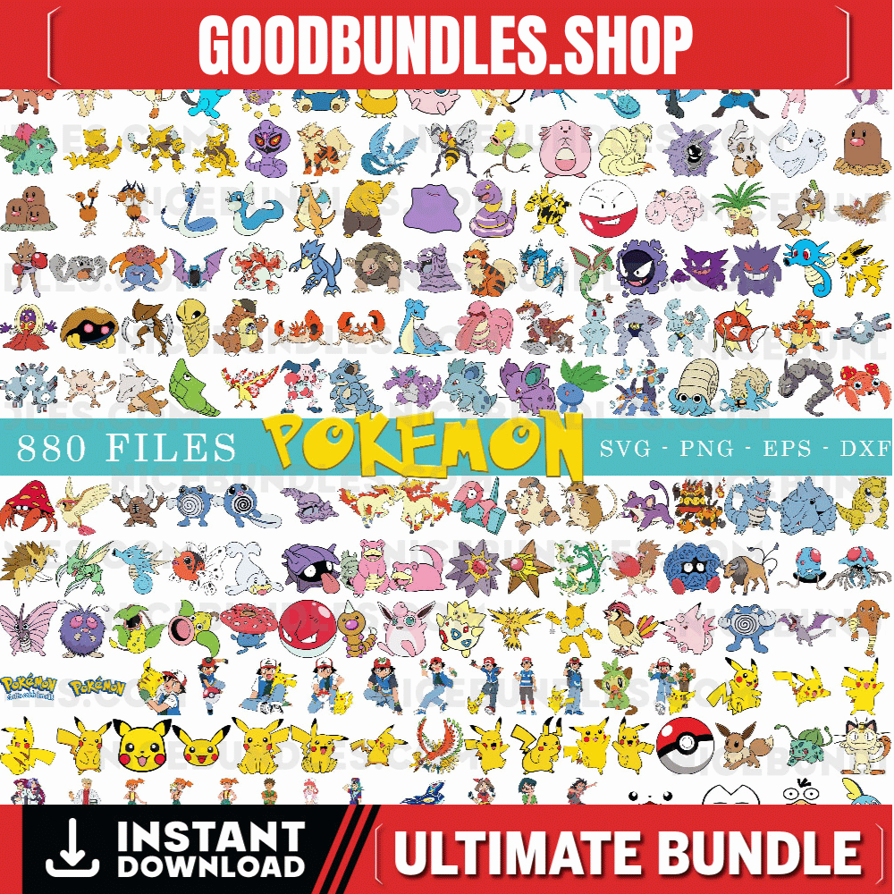 880 pokemon svg, pokemon bundle, pokemon clipart, pokemon png, pikachu svg, cricut svg, silhouette svg, pokemon layered