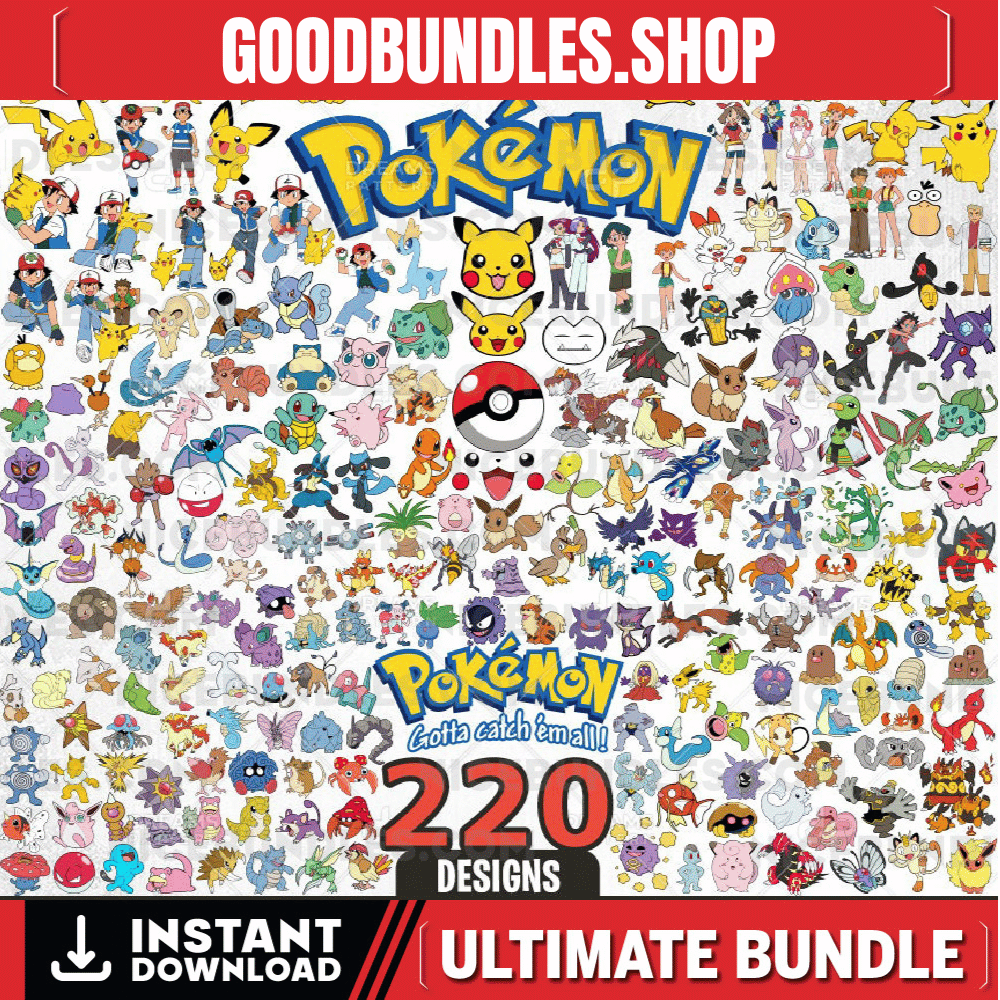 Pokemon Svg Bundle, 220 Designs Easy to use, Cartoon Characters Cliparts, Layered Svg by colors, Transparent Png, Easy cut files for Cricut.