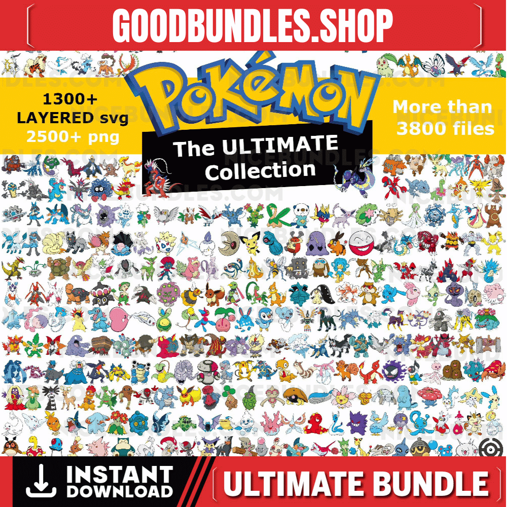 3800+ Pokemon PNG and Pokemon SVG Fan Art bundle, Pokemon layered svg, Pokemon vector, instant download, seamless PNG