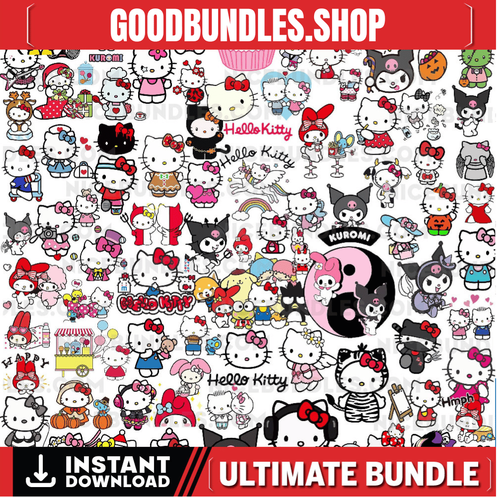 Hello Kitty Svg Stickers Svg, Png , Pdf , Digital Bundle, Vector Illustrations – Cartoon Svg – Layered Stickers – Layered Paper Files