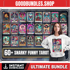 60+ Snarky Funny Tarot Card Bundle, Woman Skeleton Mother Sublimation Design, Witchy Vibes Skull Mama PNG File, Snarky Funny, Digital File