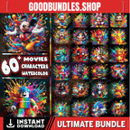 65 Designs Characters in movies Png, Watercolor Png Bundle, Cartoon Characters, Super Hero Characters, Png Fomat, Instant Digital Download, Disney Characters, Dead Pool Png, Stitch Clipart, Mickey Mouse Png, Roblox Bundle Png, Minecraft Clipart