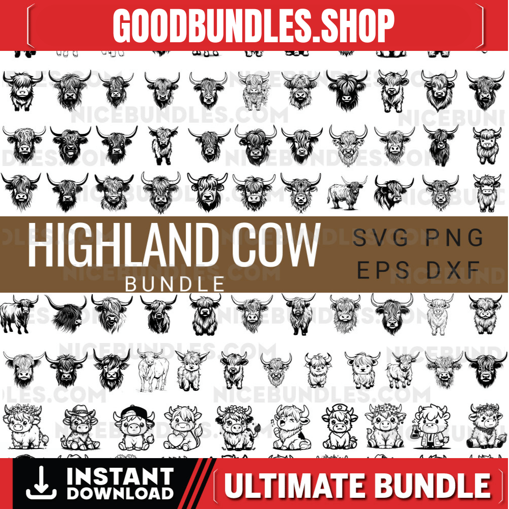 Highland Cow Bundle Svg, 80 Designs Highland Cow, Highland Cow png Cow Svg, Baby Cute Cow Svg, Highland Cow Sublimation, Cricut Cut File