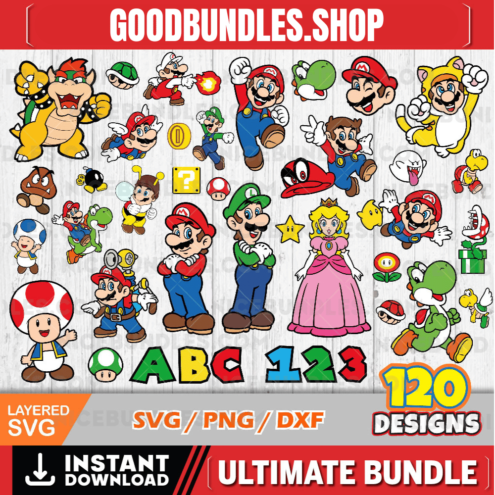 Mario clipart bundle + alphabet, Mario svg cut files for Cricut / Silhouette, png, dxf, instant download