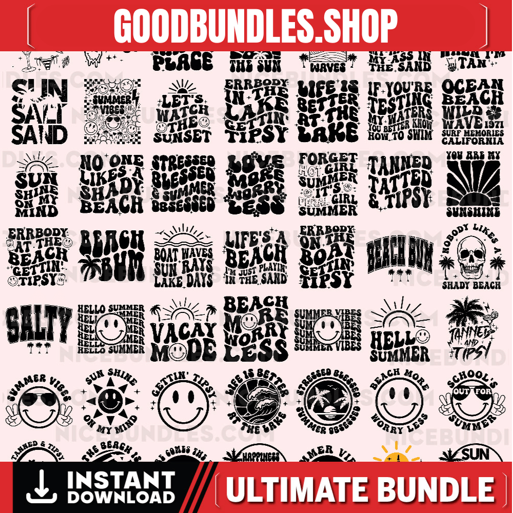 50 Retro Summer SVG Bundle, Summer Svg, Beach Svg, Summertime svg, Funny Beach Quotes, Summer Quotes Svg, Svg files for cricut, Svg Bundle