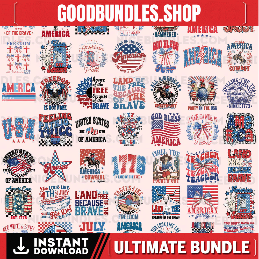 50 Retro 4th of July PNG Bundle, 4th of July Png, Fourth Of July Png, USA Png, America Png, Independence Day, American Flag Png, Png Bundle