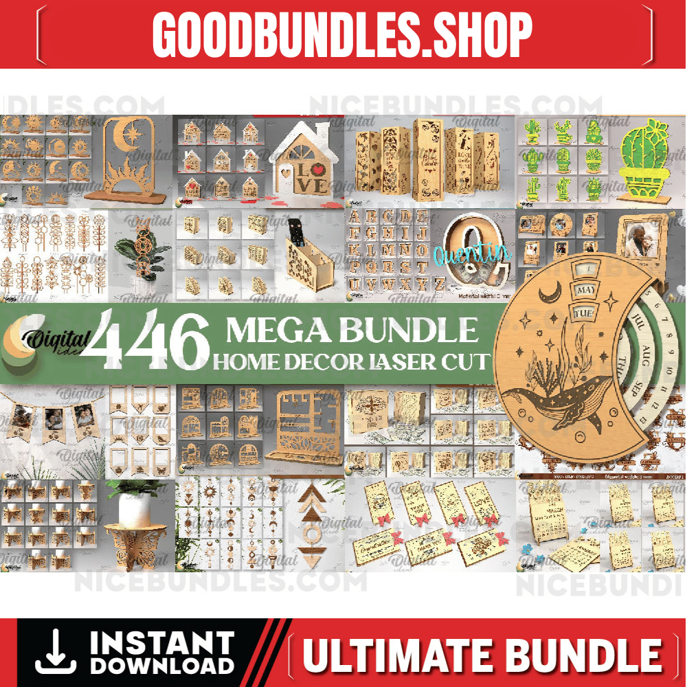 Home decor Laser cut Mega Bundle, 446 Home decor lasercut deisgns, 3D laser cut SVG, wine box laser cut, photo frame svg, money bank box svg
